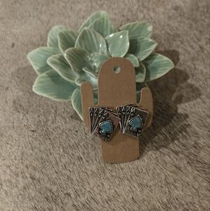 Silver and Turquoise 4 Aces Card Stud Earrings